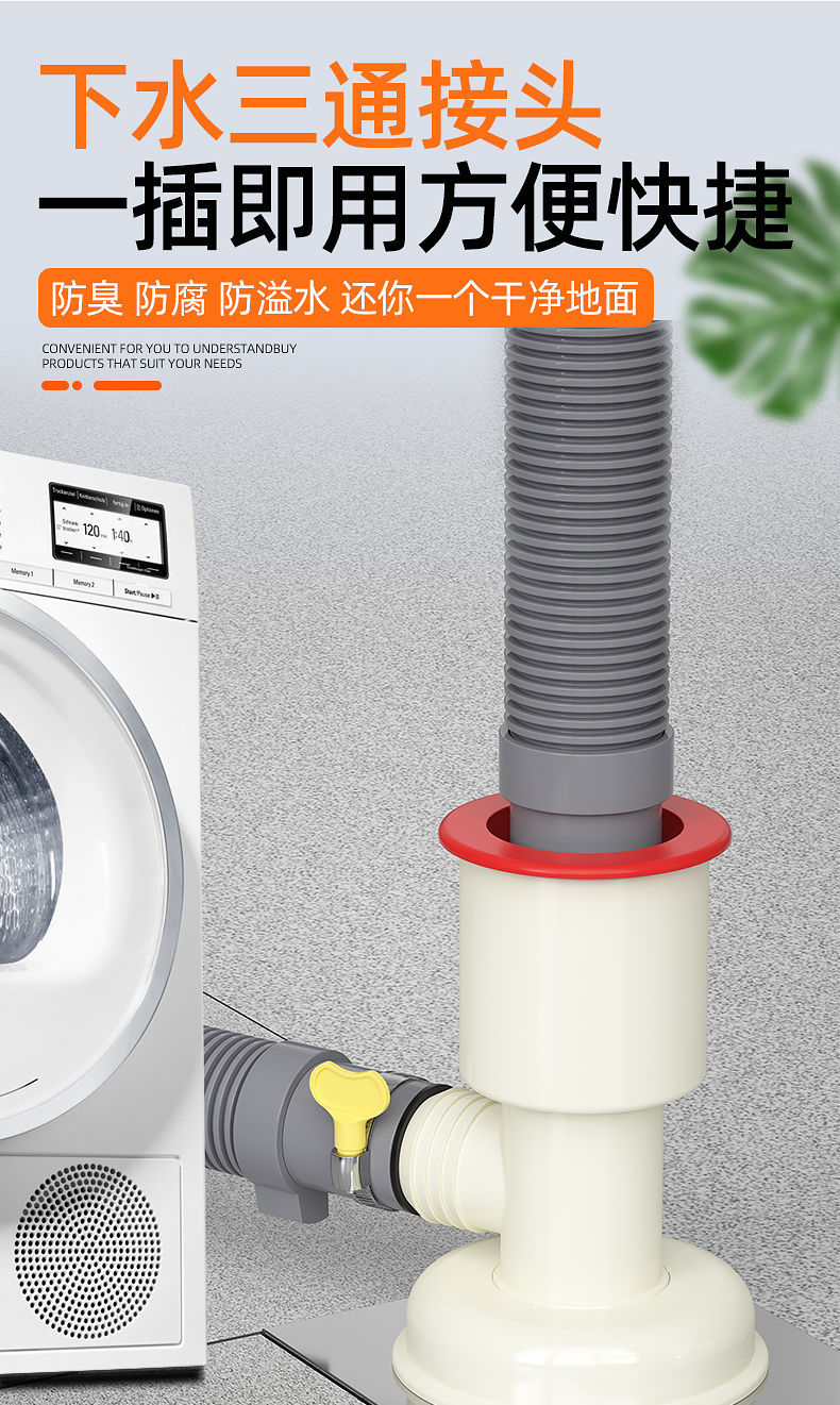 洗衣机下水管防漏分水器y型三通排水管厨房通用型防溢接头二合一详情2