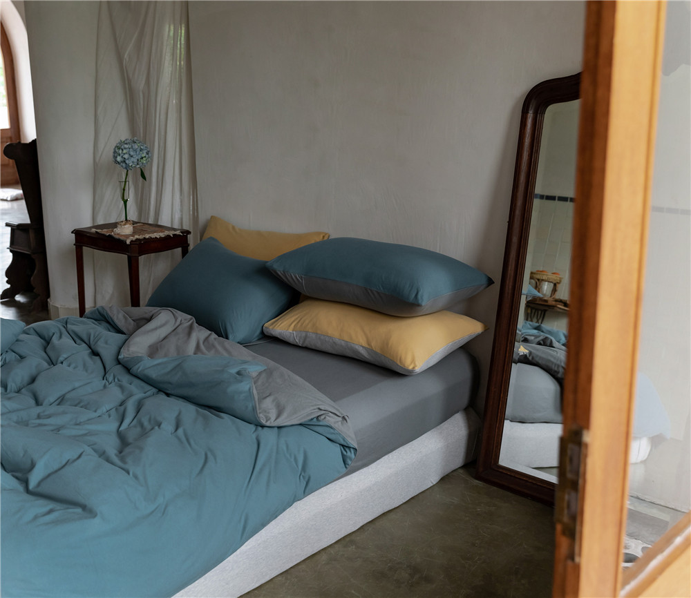 ins Japanese-style solid color all-cotton knitted cotton four-piece set, skin-friendly nude sleeping plain double-layer Indian cotton bed sheet pic 171