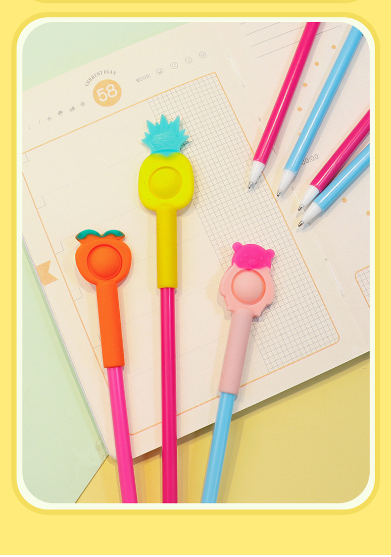 Transfronterizo bonito dibujos animados silicona press bubble pen niños descomprimir bolígrafo burbuja descomprimir bolígrafo oficina escribir pic 13