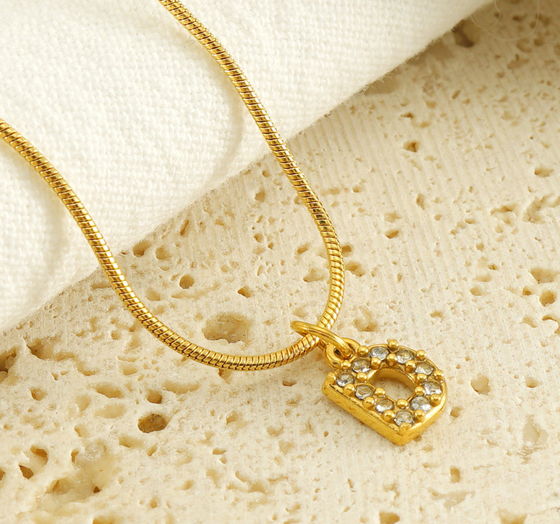 Cross-border European and American stainless steel fashion 26 English diamond-encrusted small letter necklace, simple and versatile titanium steel snake chain necklace for women pic 19