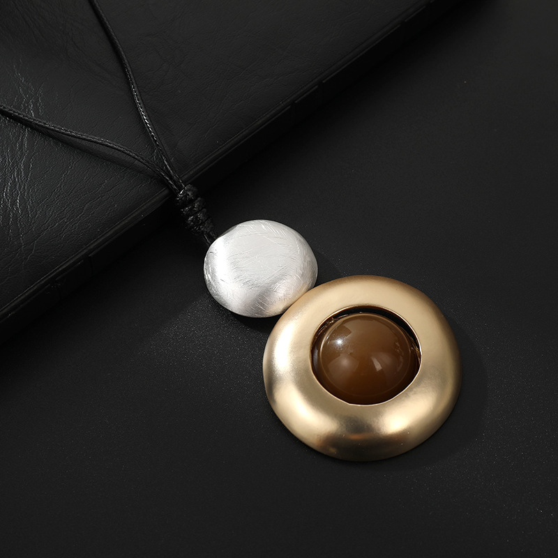 跨境新款亚马逊专供长项链圆形几何金属女士精致欧美设计感毛衣链详情13