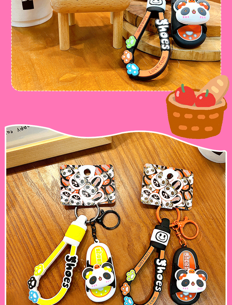 Wholesale of creative panda spinning fun slippers, keychains, cute schoolbags, pendants, car key chains, and small gifts pic 9