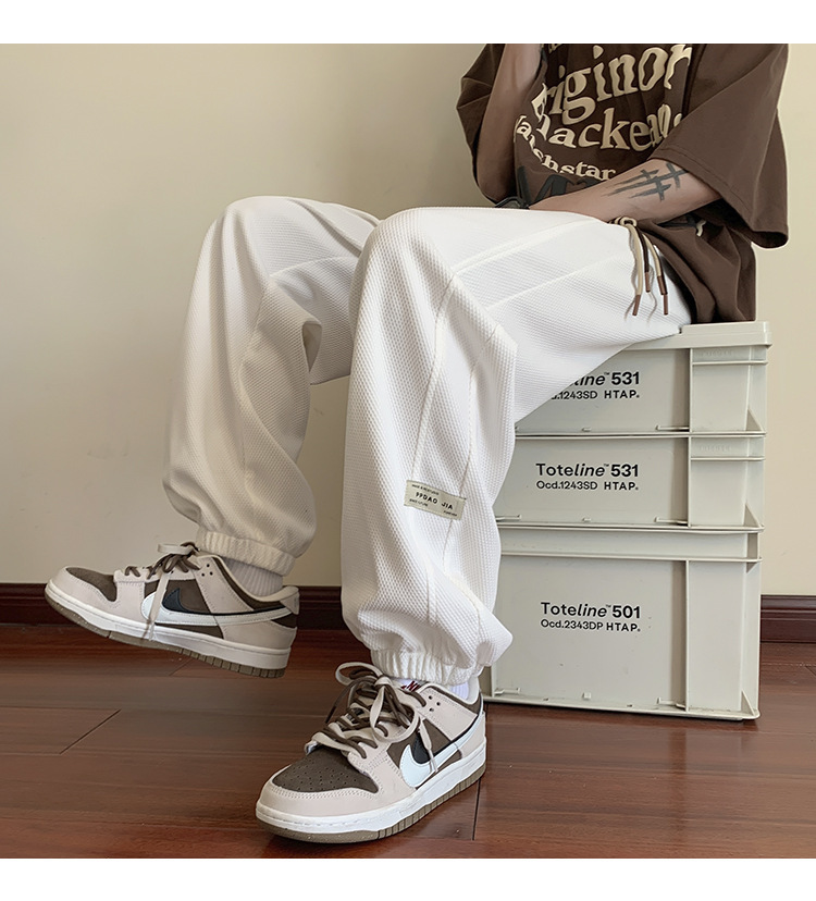 华夫格裤子男士2024秋季潮牌宽松九分束脚卫裤大码青年休闲运动裤详情25