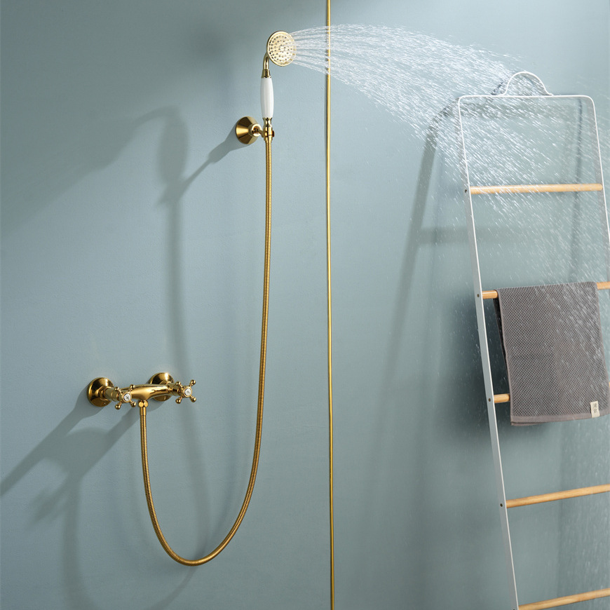 欧式全铜冷热花洒金色淋浴花洒挂墙式龙头卫生间升降增压混水阀详情31