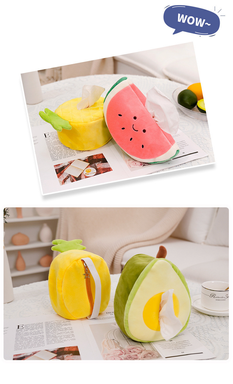 小红书同款西瓜毛绒玩偶水果纸巾盒创意卧室收纳汽车内抽纸盒娃娃装饰品详情14