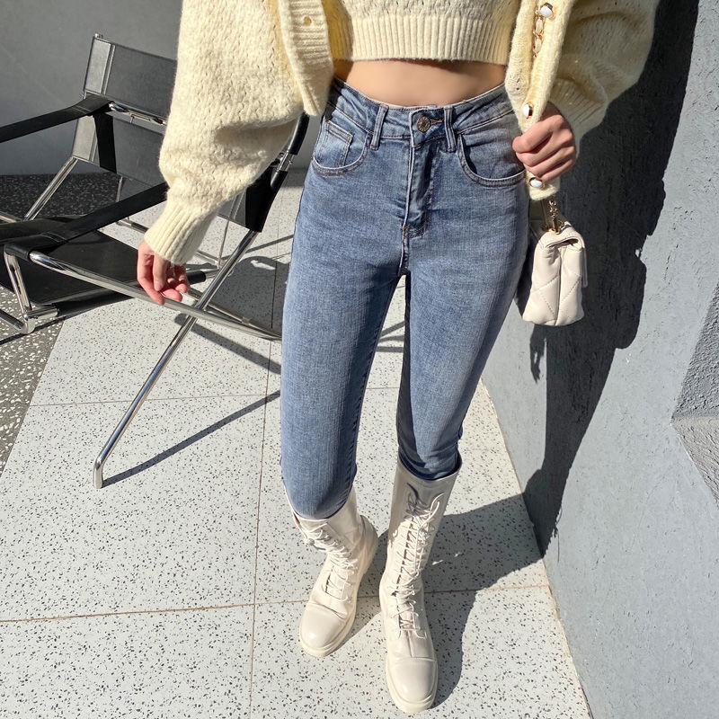 牛仔裤女2021新款春秋韩版高腰修身显瘦显高紧身九分网红小脚裤潮详情16