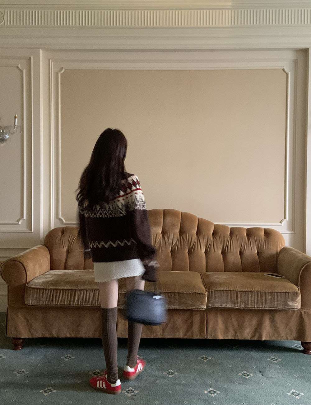 费尔岛复古美式少女撞色波普提花单排扣针织开衫厚实保暖毛衣外套详情39