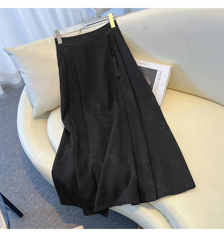 跨境货源时尚新中式提花百褶半身裙国风高腰显瘦马面长裙一件代发国潮详情13