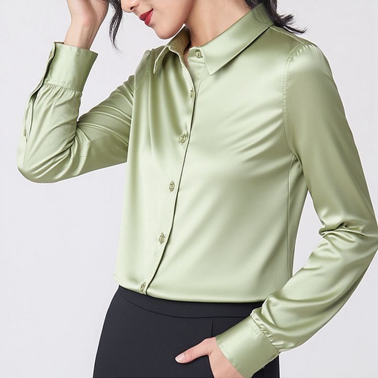 Mulberry silk and real silk shirt for women, Spring and Autumn 2025 professional attire, color-blocking long-sleeved shirt for commuting, figure-hugging, square-neck cardigan pic 31