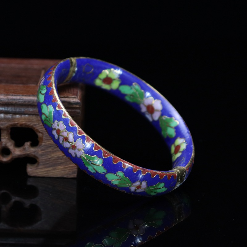 Beijing Cloisonne vintage collectibles, classical ethnic copper body cloisonne enamel jewelry 14# flat opening bracelet pic 5