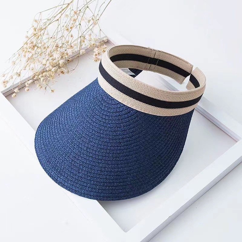 Lafite grass sunshade and sun protection hat, hollow straw hat, summer outing Korean-style straw woven striped versatile UV protection for women pic 3