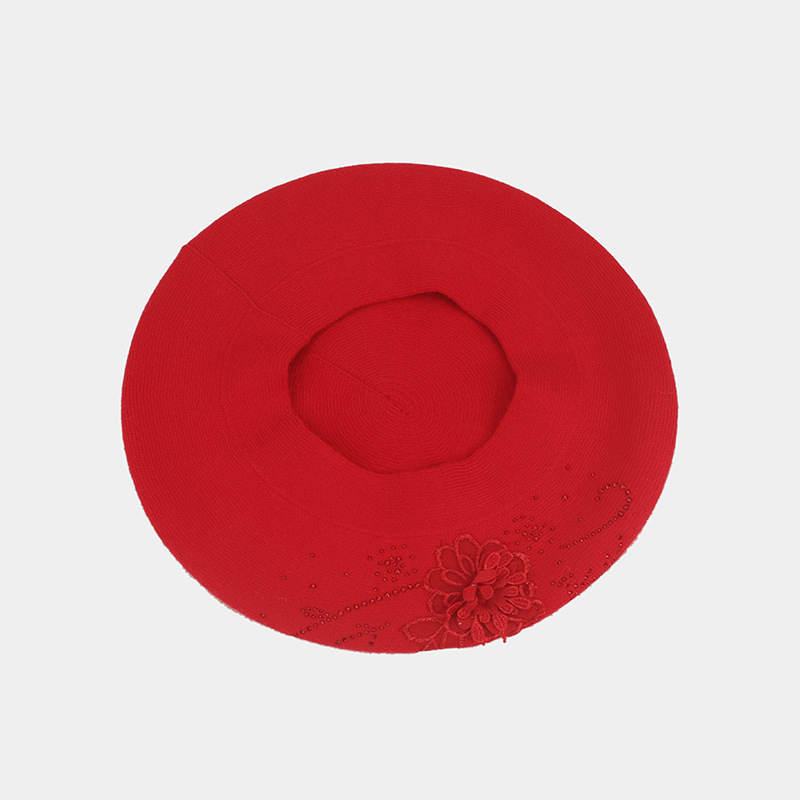 French retro rhinestone flower-patterned knitted bud hat, artistic, fresh and fashionable painter hat, autumn and winter beret pic 28