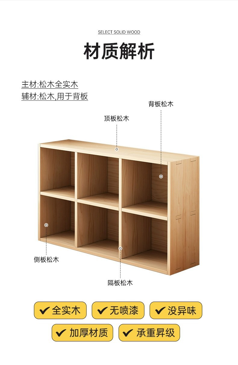 实木书架置物架简易落地收纳柜自由组合格子柜玩具矮柜客厅电视柜详情12