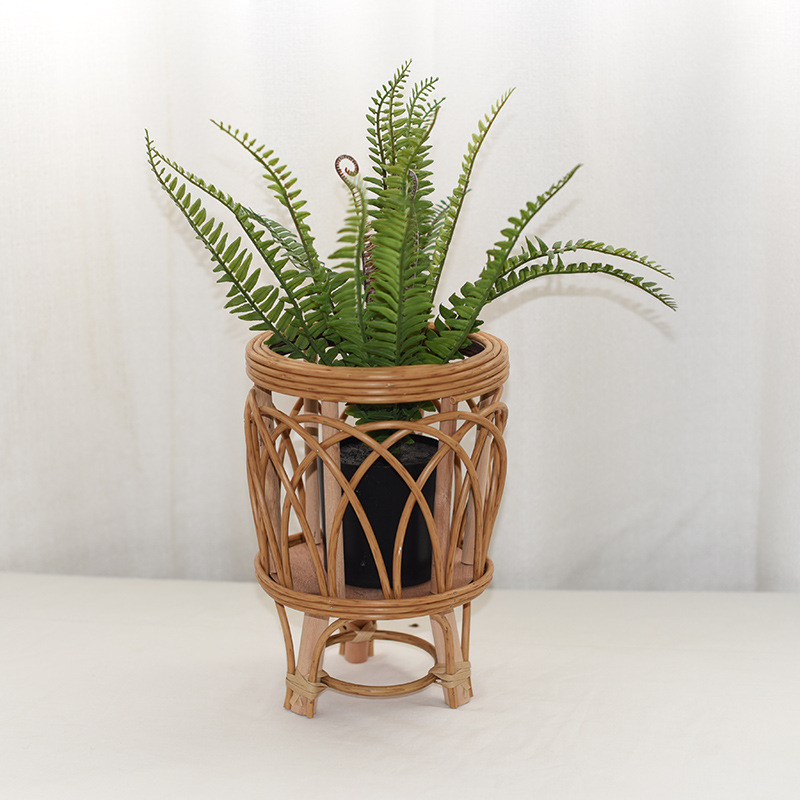 Nordic-style woven flower POTS, imitation vine flower stands, triangular living room, floor-standing balcony, bamboo woven flower baskets, indoor solid wood plants pic 10