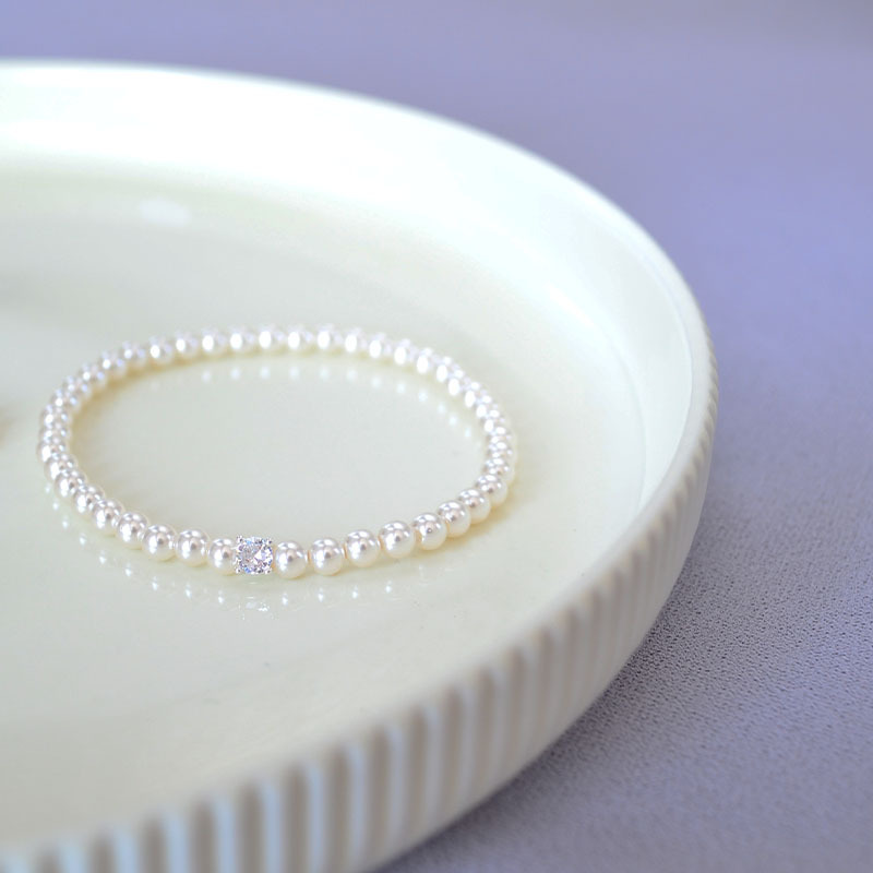 法式优雅小众设计仿家高亮珍珠闪钻日常简约气质弹力手链戒指女详情7