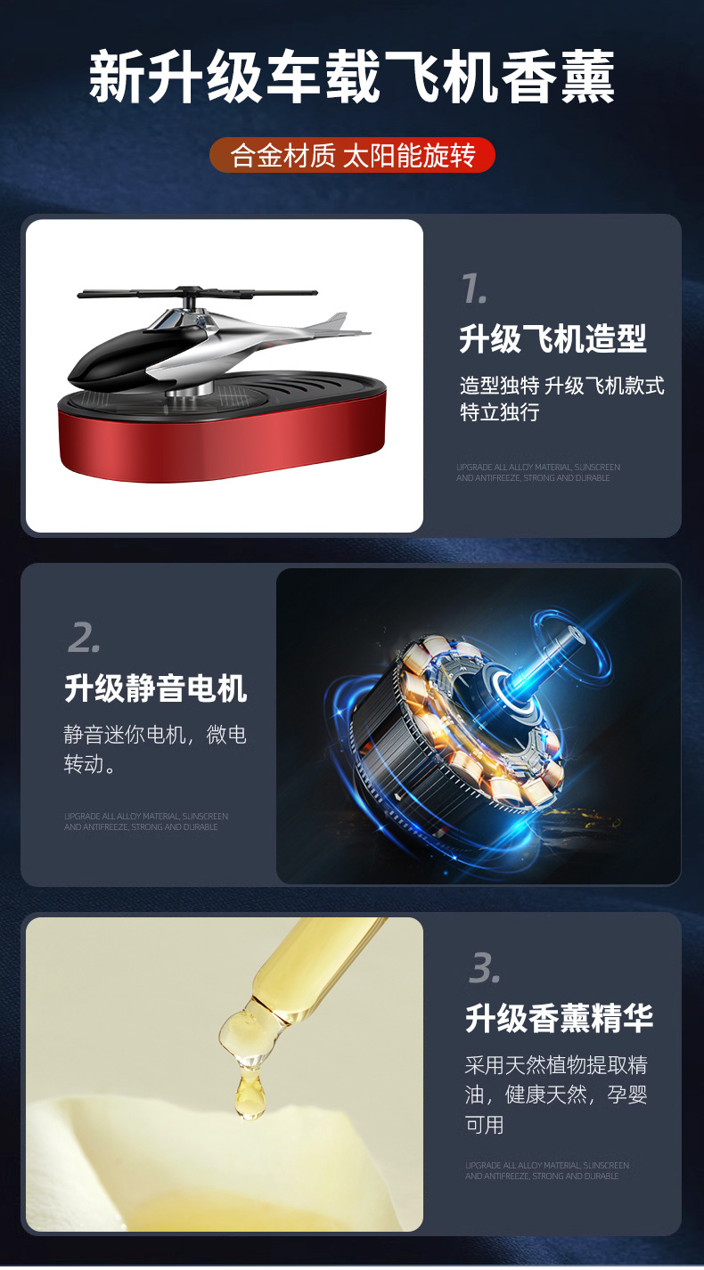 Car perfume, car aroma diffuser, car odor removal, long-lasting fragrance, light scent, solar helicopter decorative items pic 3