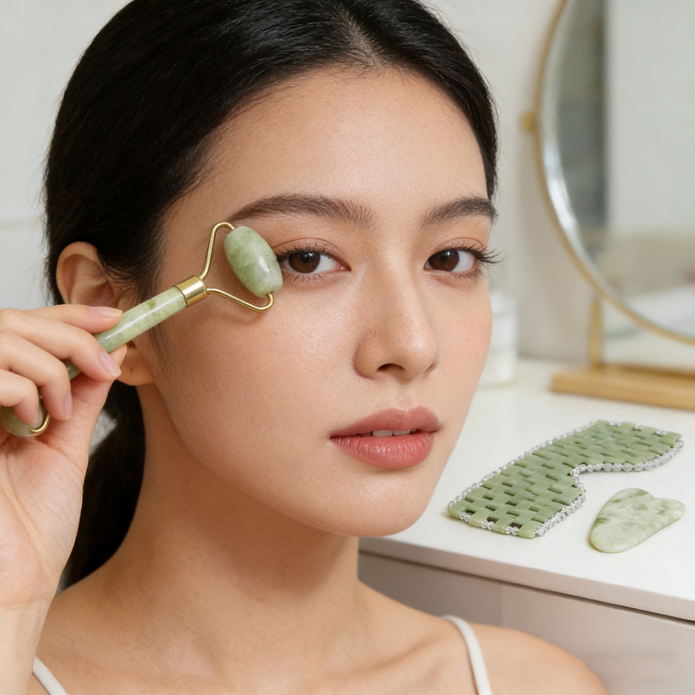 天然甲翠绿玉石滚轮刮痧板脸部岫玉按摩器眼帘眼罩美容院spa按摩详情4