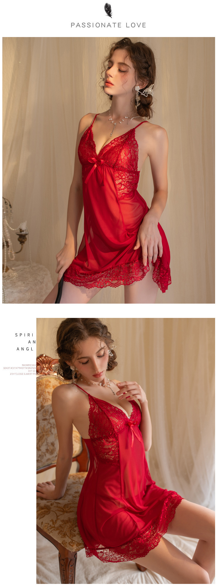 YANNI lace erotic underwear, sexy pajamas, plus-size see-through suit, fiery passion, bed pure desire seductive uniform pic 3