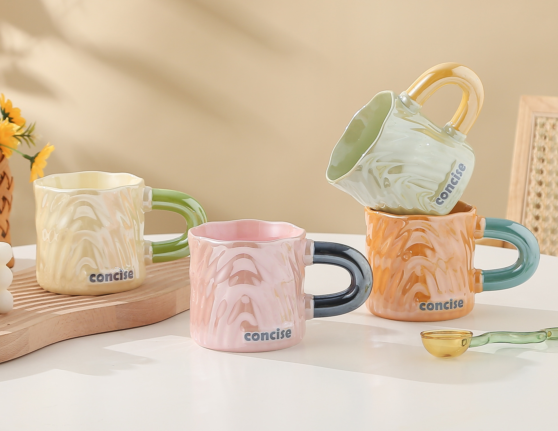 创意伴手礼品树纹陶瓷杯3D立体浮雕炫彩撞色马克杯奶fufu情侣水杯详情1