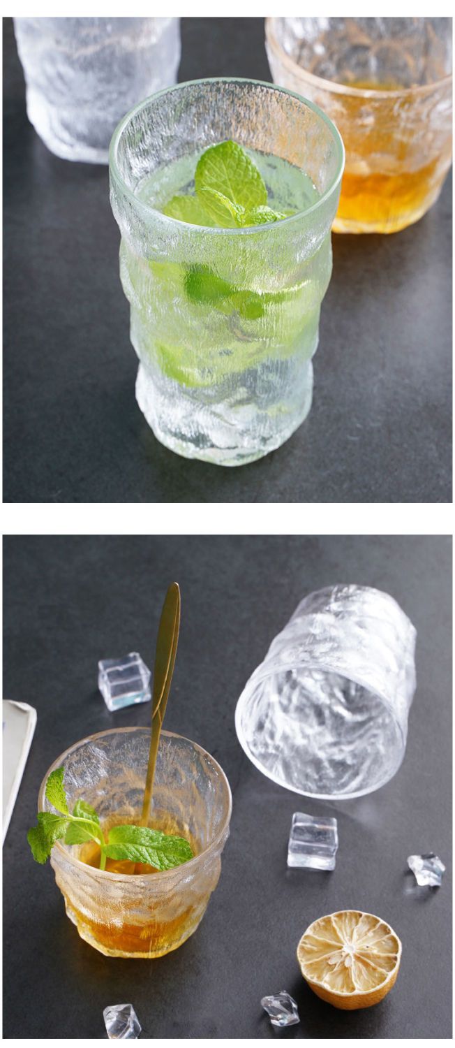 九恒日式玻璃杯家用冰川锤纹杯ins风威士忌酒杯果汁咖啡啤酒杯子详情9