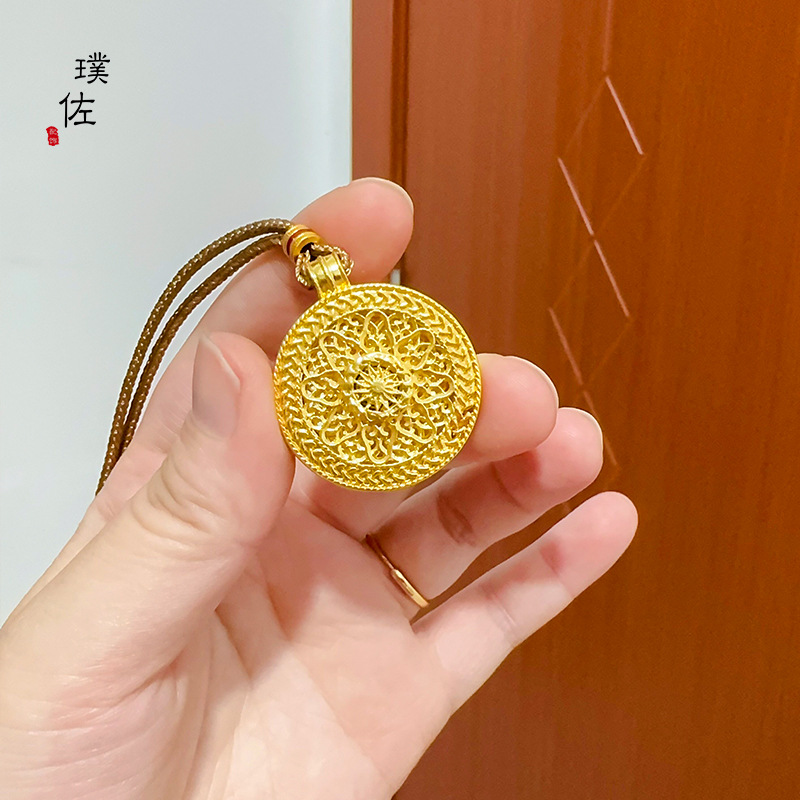 久不掉色越南沙金镶钻吉祥八宝罗盘如意绳项链可旋转吊坠毛衣链女详情5