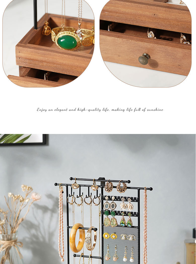 饰品架铁艺实木组合双层多功能收纳展示架亚马逊热销跨境首饰架详情9