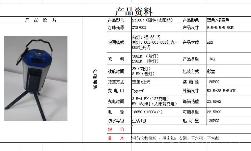 多光源迷你防水露营灯远近双光太阳能可悬挂便携式照明灯可装支架详情1