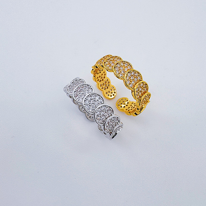 Premedita nuevo japonés coreano simple temperamento anillo abierto personalidad creativo luz lujo lleno de diamantes círculo anillo abierto mujer pic 5