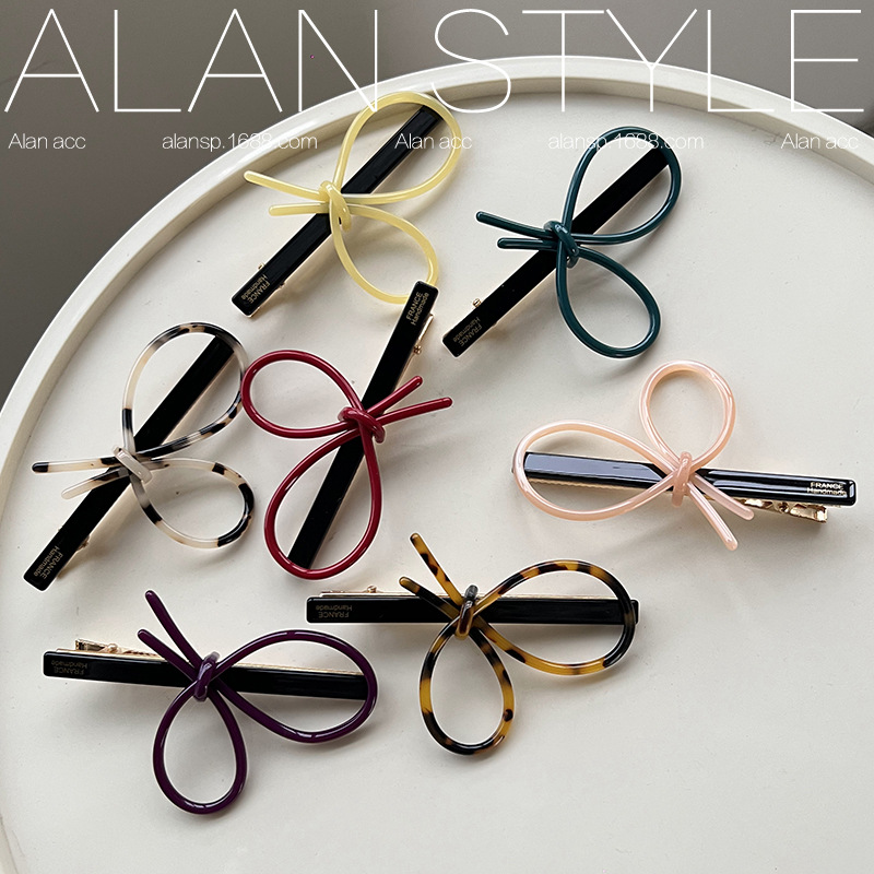 阿斓韩式简约ins风轻奢边夹高级感饰品醋酸镂空蝴蝶结鸭嘴夹顶夹详情5