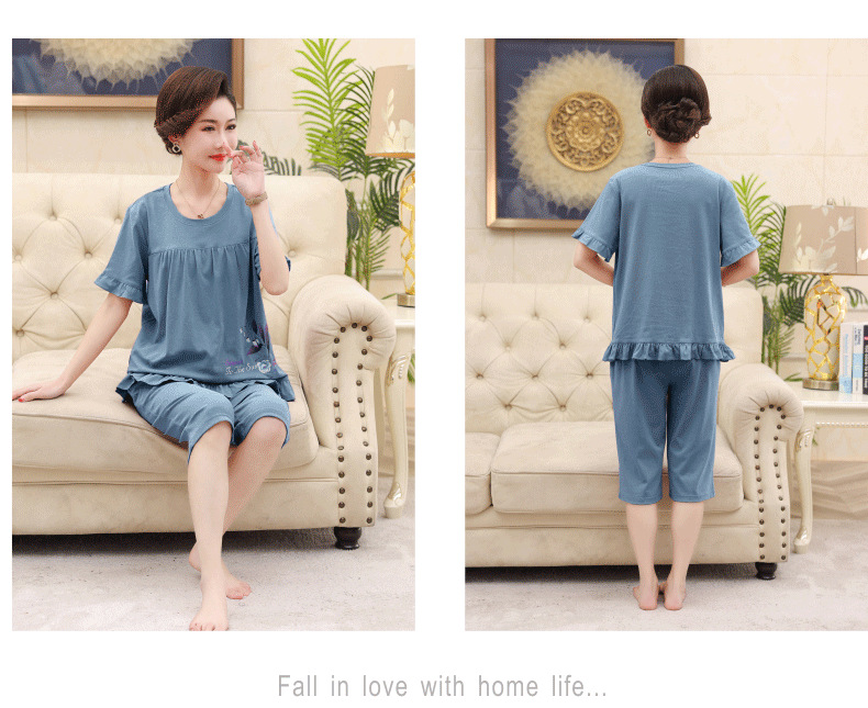 Middle-aged and elderly women wear summer short-sleeved, thin cotton clothes. Middle-aged women wear summer round-neck home clothes. Grandmothers and the elderly pic 76