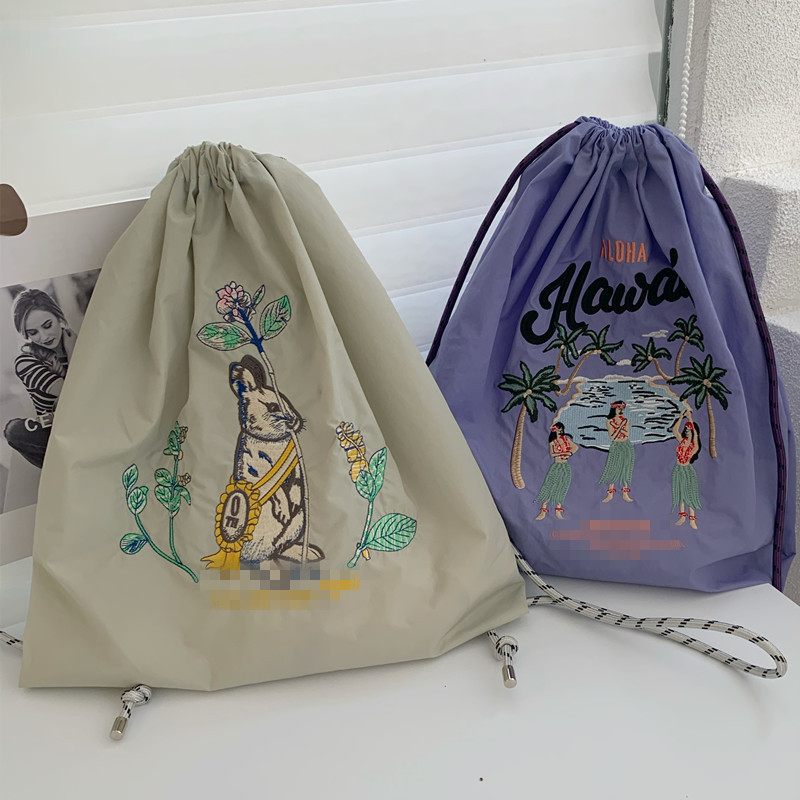 Estilo japonés moda mochila linda dibujos animados eco-friendly extractor cordón bordado de gran capacidad casual bolsa de estudiante tendencia de la calle pic 3