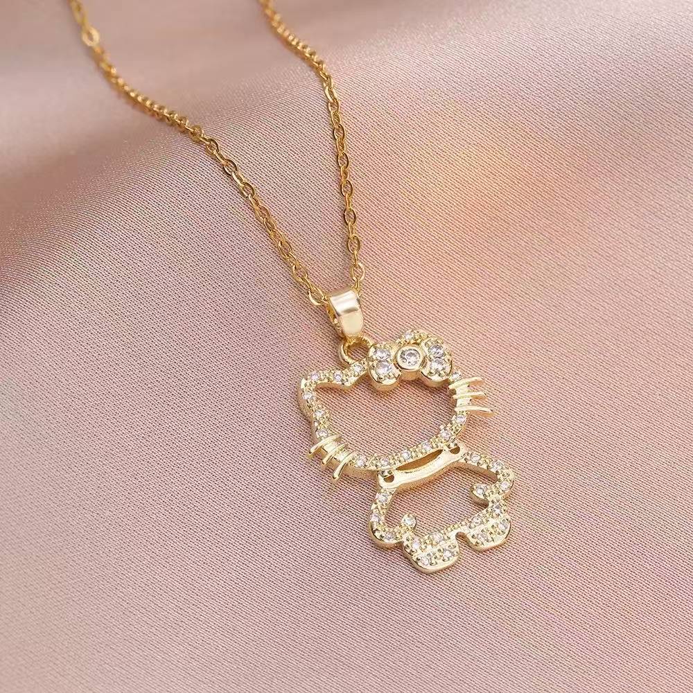 The new design sense pendant is a fashionable and elegant titanium steel necklace. It features a female, Japanese and Korean style, and is a popular online celebrity. The little cat zircon is a niche piece pic 5