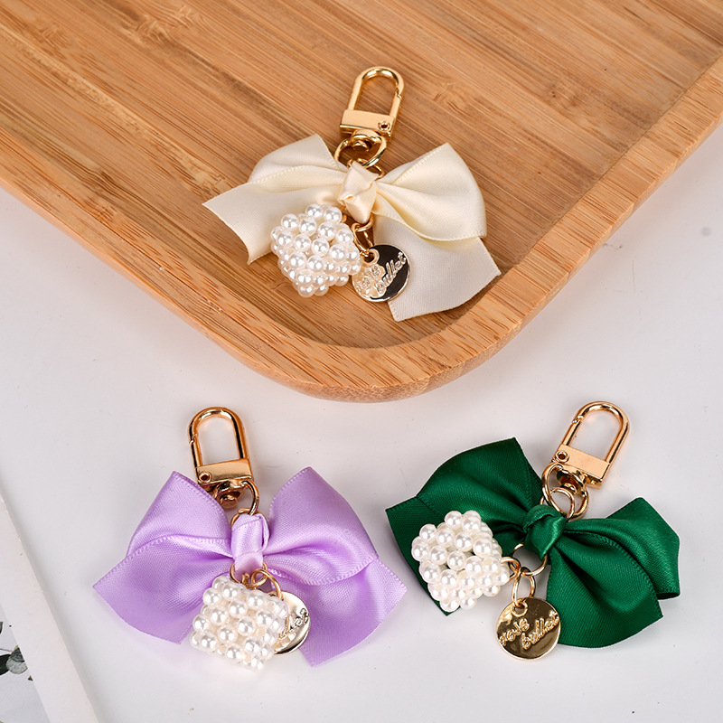 创意珍珠蝴蝶结汽车钥匙扣挂件小清新彩色织带蝴蝶结珍珠魔方配件详情13