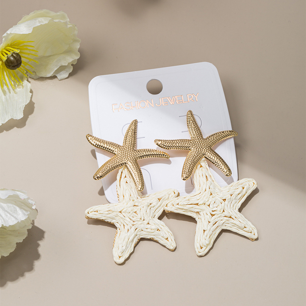 欧美跨境热卖海星海螺几何金属耳坠度假风夸张百搭创意耳环女饰品详情1