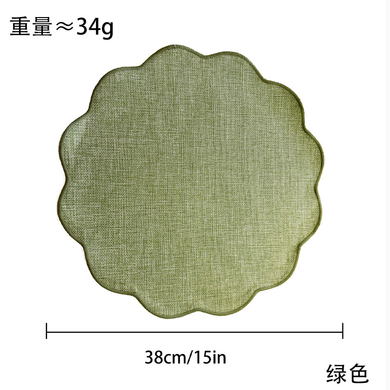 A light retro Ins-style lace round table mat with a faux linen texture, heat-insulating, heat-resistant and anti-slip, suitable for home dining table MATS pic 4