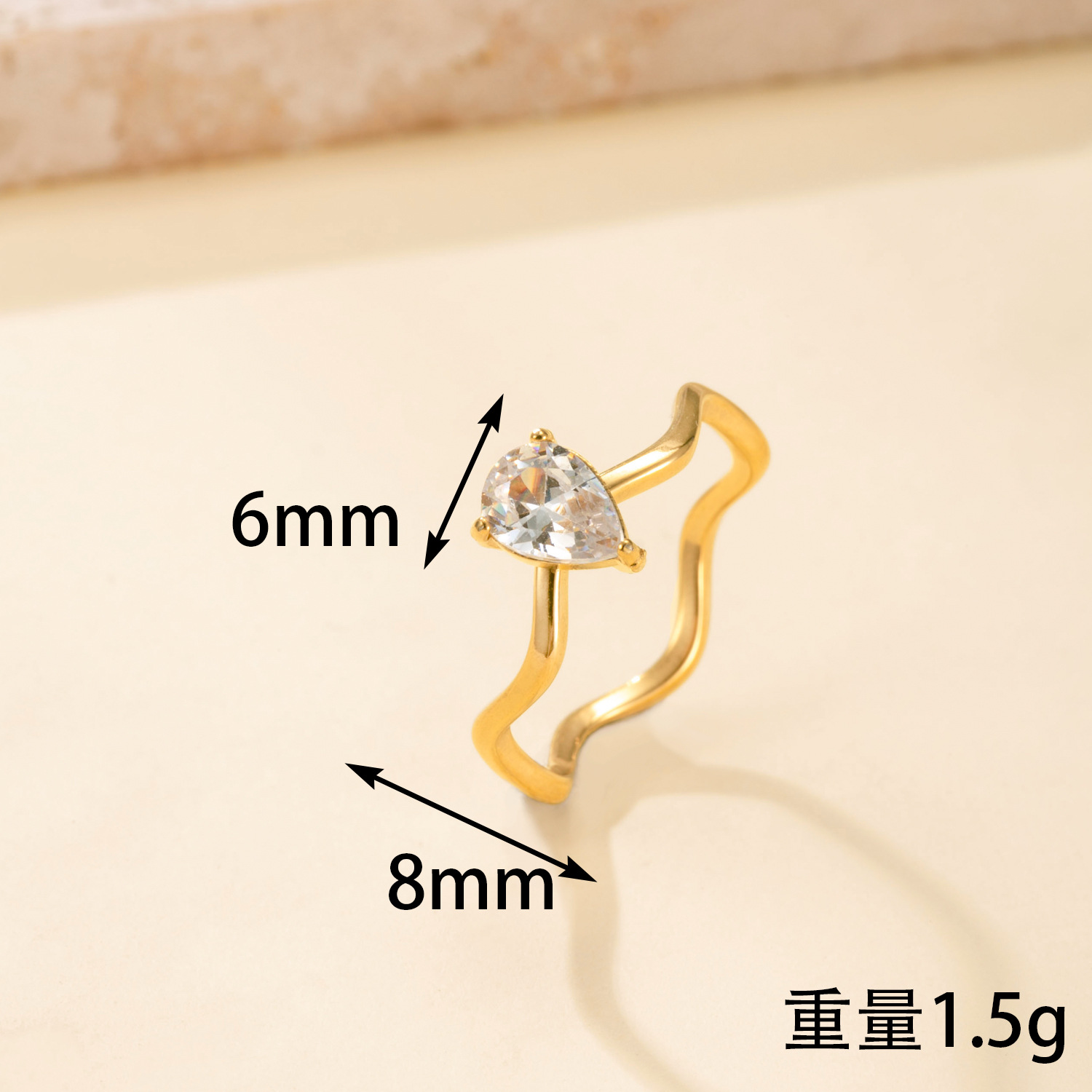 欧美风时尚不锈钢戒指水滴形锆石戒指女个性百搭钛钢饰品厂家直销详情3