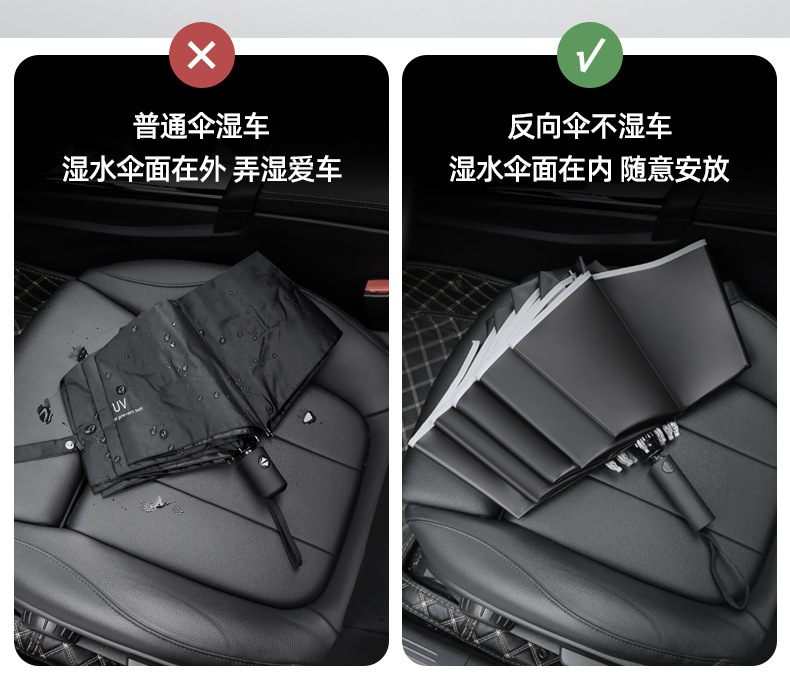 新款10骨大自动防风雨伞配色手柄三折男士商务伞雨伞定logo刻字详情17