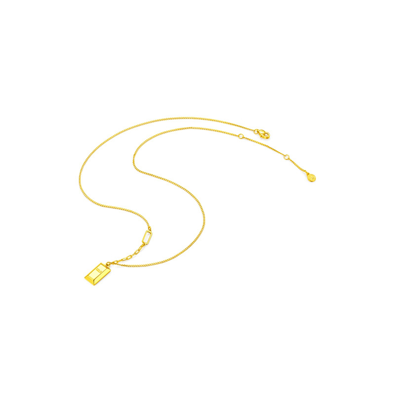 Cross-border best-selling European and American get-rich-quick gold brick necklace, titanium steel 18k gold pendant, gold-plated high-end non-fading collarbone chain pic 3