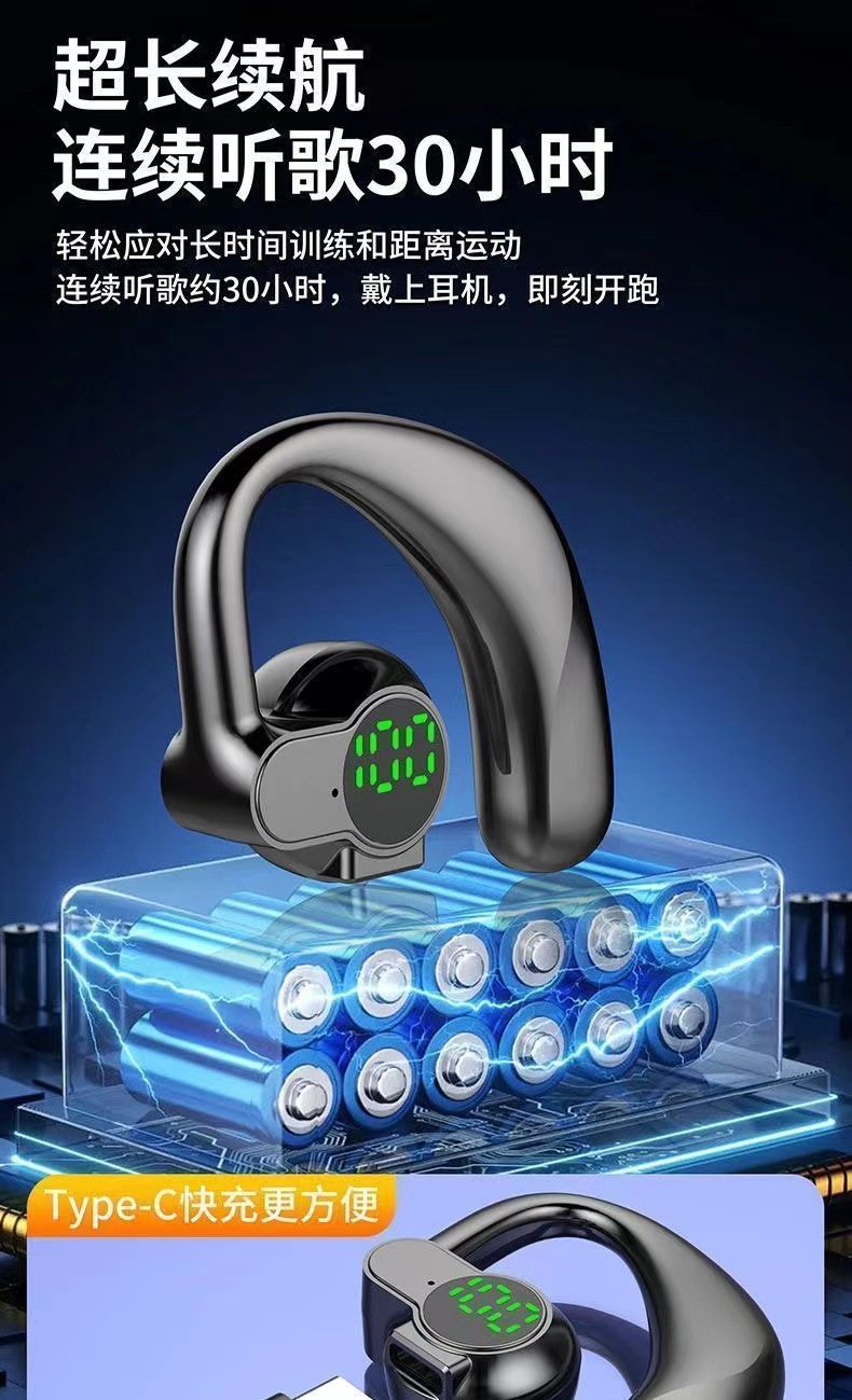 2025 New non-in-ear air conduction business wireless sports call Bluetooth headphones with left and right ear rotating digital display screen pic 7