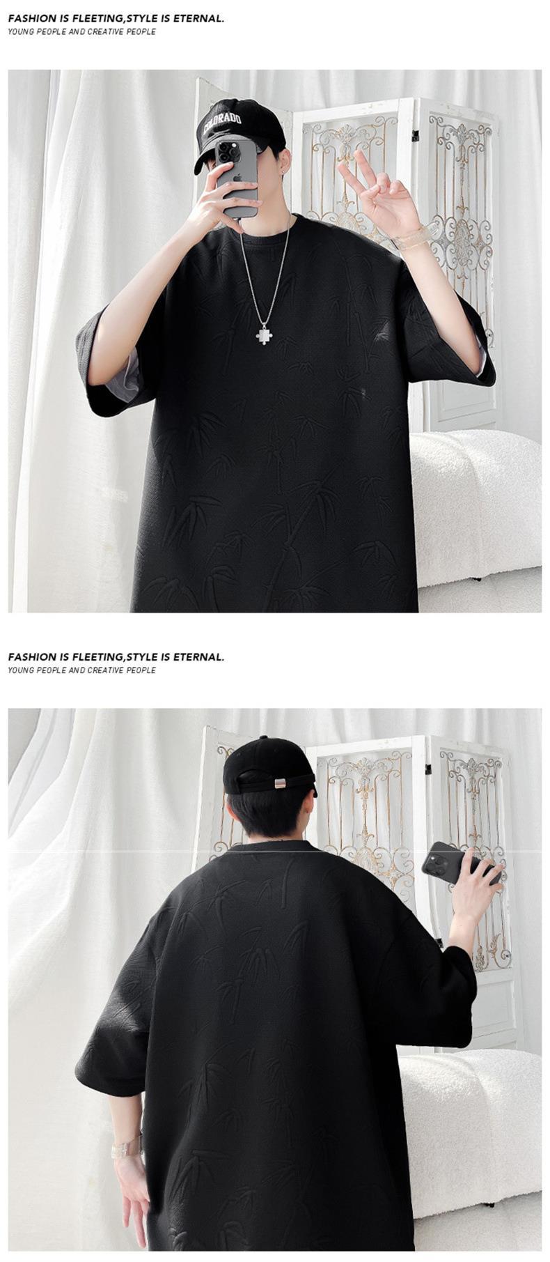 New Chinese-style short-sleeved T-shirt for men, 2024 summer, Bamboo trendy brand base, loose five-and-a-half-sleeved for students pic 7