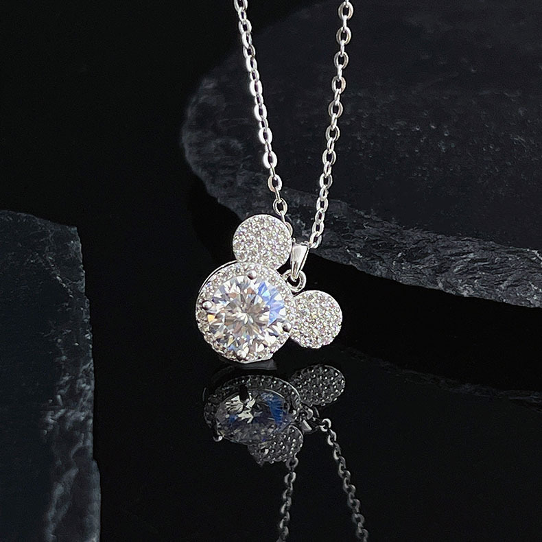 Wholesale one-carat moissanite sterling silver necklace, sterling silver jewelry, jewelry and accessories, necklace, versatile for women, Mickey pendant pic 6