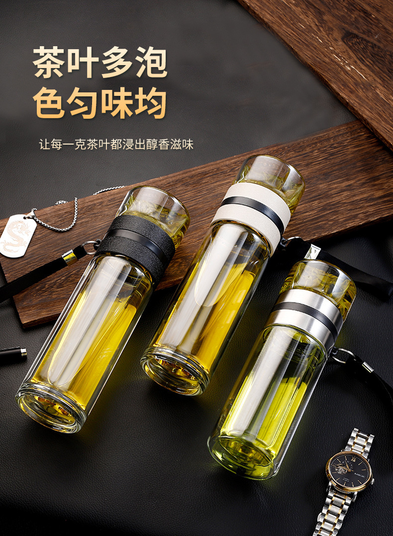 茶水分离杯双层隔热高硼硅玻璃杯子女高颜值便携随行泡茶保温水杯详情7