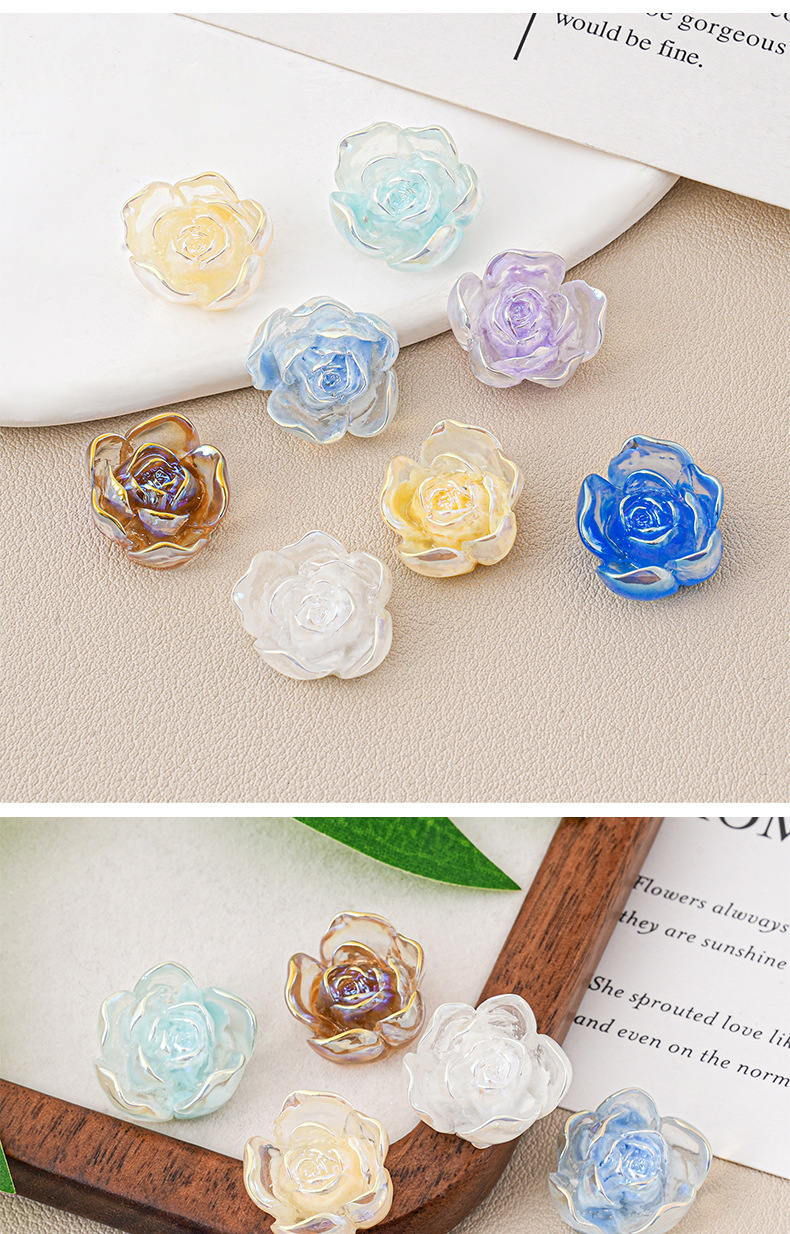 半透极光山茶花头饰饰品玫瑰花树脂白色珠光爆款发饰发圈发箍装饰详情4