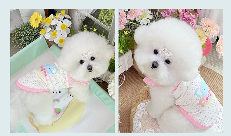 Spring and summer clothes for cats and dogs: Thin, cute, cartoon printed, stylish macaron-colored halter, Bichon and Pomeranian small, short style pic 16