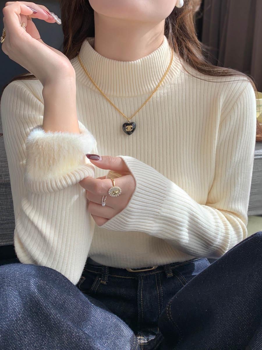 大码加绒加厚半高领打底衫女2025秋冬季新款修身毛衣内搭针织上衣详情3