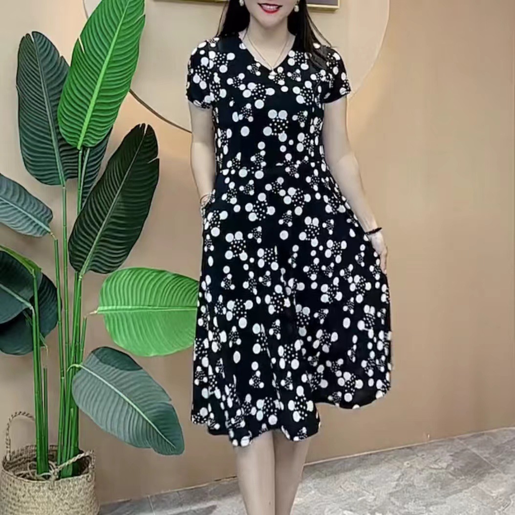 连衣裙夏季中老年妈妈50岁到60岁时尚宽松遮肚子显瘦大码中长裙子详情33