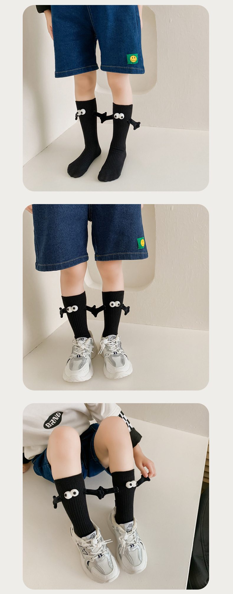 儿童牵手袜子亲子款男女宝宝中筒袜纯色可爱搞怪学生运动袜子详情7