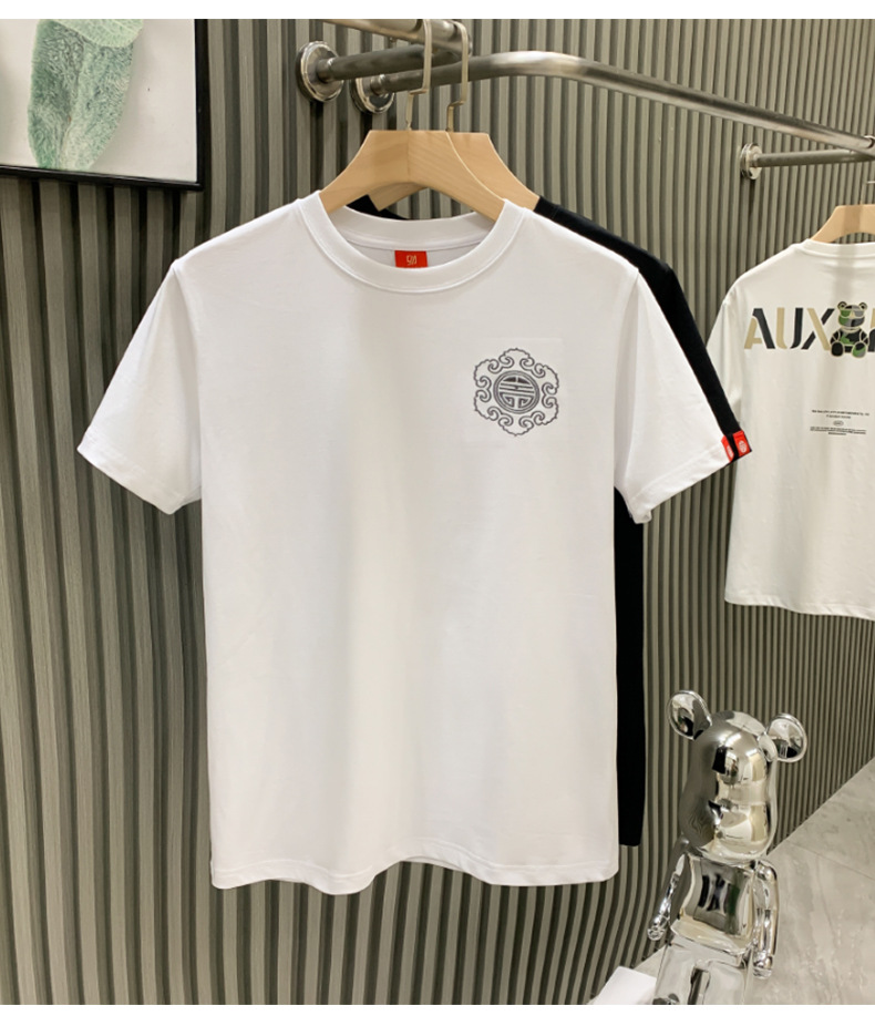 The new short-sleeved T-shirt for men in the summer of 2024 for the European station of the streetwear brand, featuring heavy industry Qilin embroidery, is a half-sleeved shirt for young people pic 7