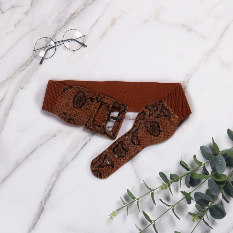 跨境欧美宽腰封蛇纹弹力松紧紧身衣带时尚休闲宽腰封女连衣裙配饰详情9