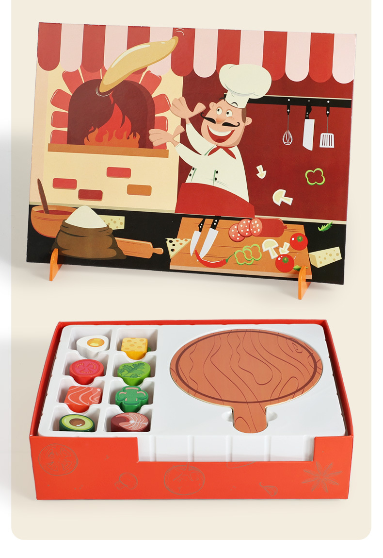 Early childhood education for babies: Wooden toys for playing house, simulated food, vegetables, fruits, pizza matching, and educational wooden toys pic 10